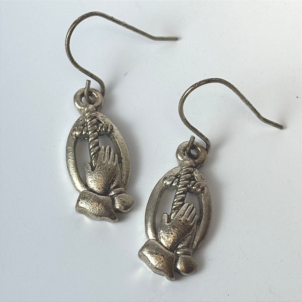 Praying Hands Drop Earrings Silver Tone Religious Boho Goth Statement Jewelry